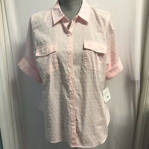 Croft & Barrow PXL Swiss Dot Button Front Top